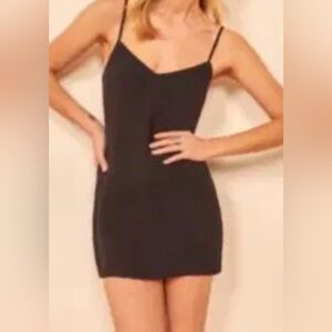 Reformation Marlowe Viscose+Rayon Black Spaghetti Strap Slip Mini Dress S